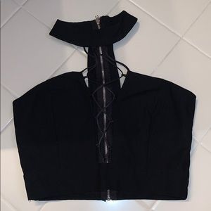 Charlotte Russe Black Lace Up Crop Top